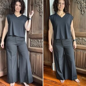 Italian Black Wide-Leg Palazzo Pants